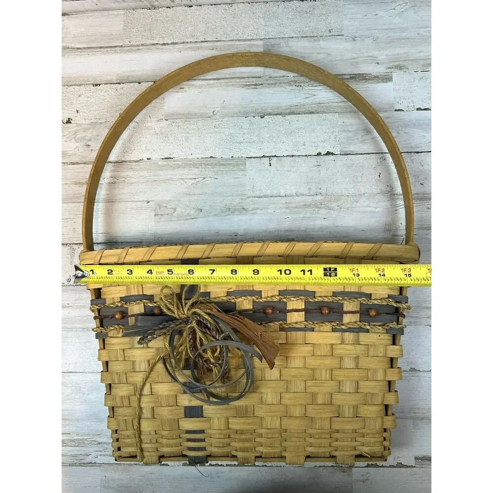 Vintage Handwoven Hanging Wall Basket Woven Wicker Rustic Farmhouse Decor 1998